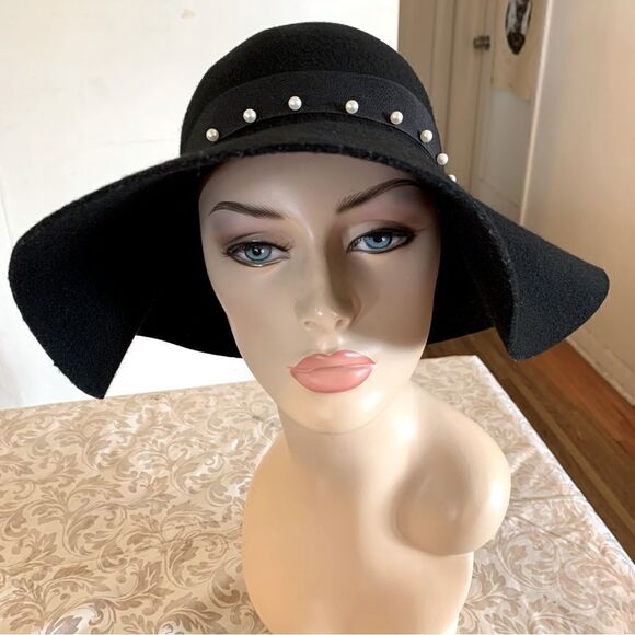 Floppy Wool Hat w/ Faux Pearl Hatband OSFA - Picture 4 of 7